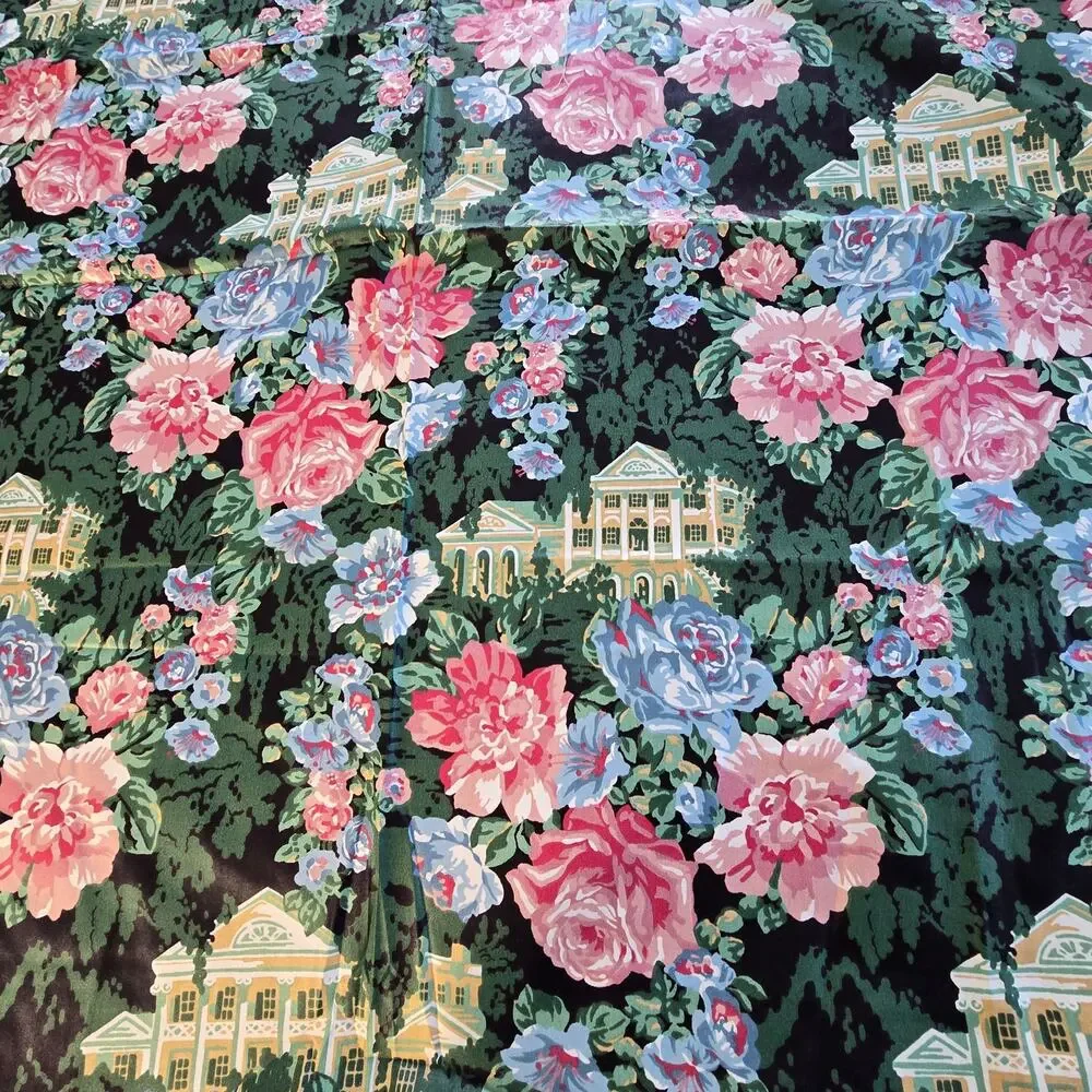 Vintage Springs Industries 2 Fabric Remnants Pink Cabbage Roses Colonial House